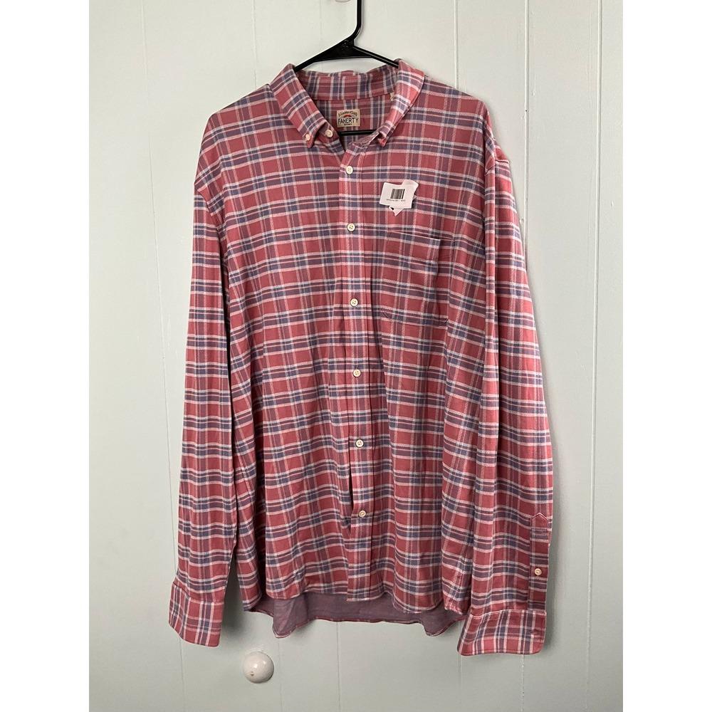 Faherty Mens XXL Plaid Button Down Shirt Supima Cotton Lyocell Red Blue‎ MXF2400